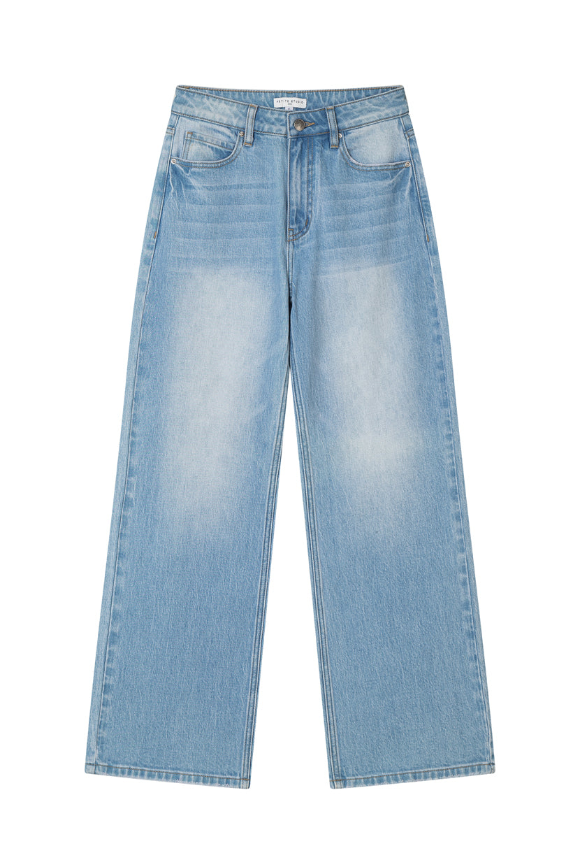 Petite Studio's Cayden Mid-Rise Straight-Leg Jeans in Light Blue