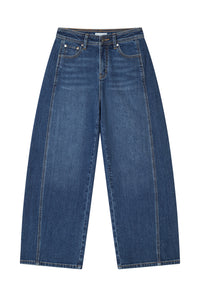 Petite Studio's Evie Mid-Rise Barrel Jeans in Blue 