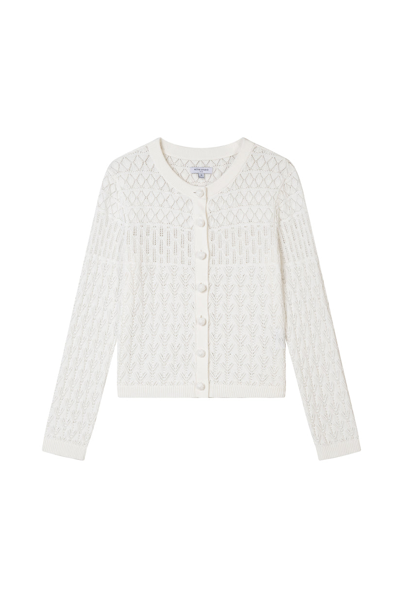 Petite Studio's Hannah Cashmere Cotton Blend Cardigan in Ivory