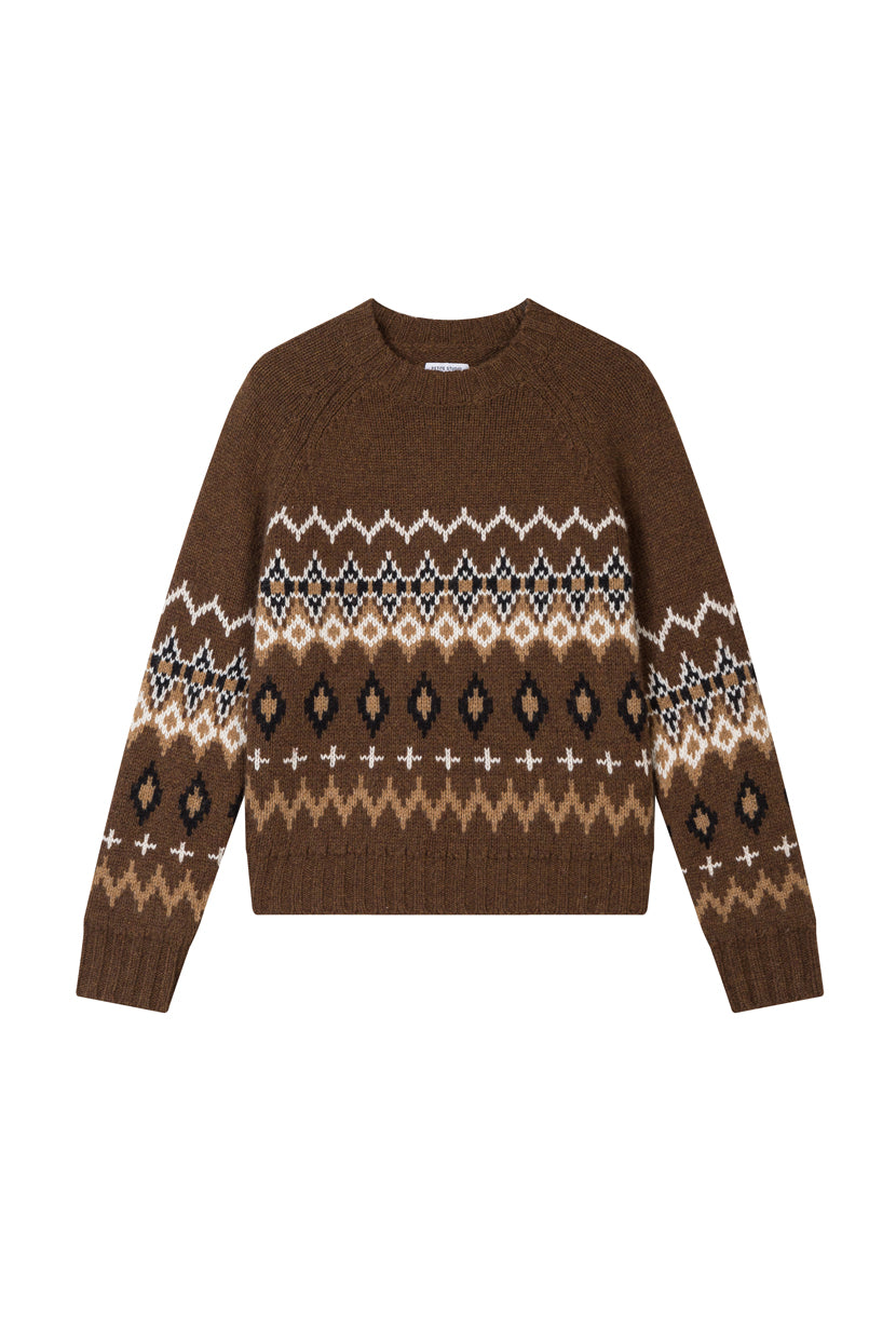 Petite Studio's Marcus Fair Isle Merino Wool Sweater in Brown