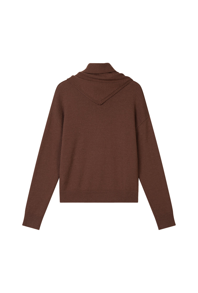 Petite Studio's Nori Merino Wool Scarf Sweater in Chocolate