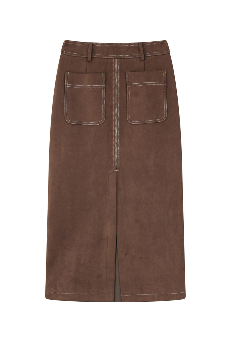 Petite Studio's Debbie Wool Pencil Skirt in Chocolate