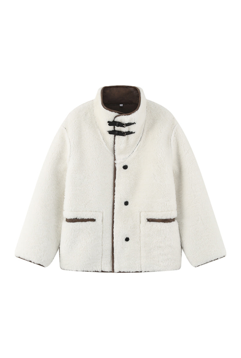 Petite Studio's Keisha Reversible Faux Fur & Leather Jacket in Ivory and Tawny