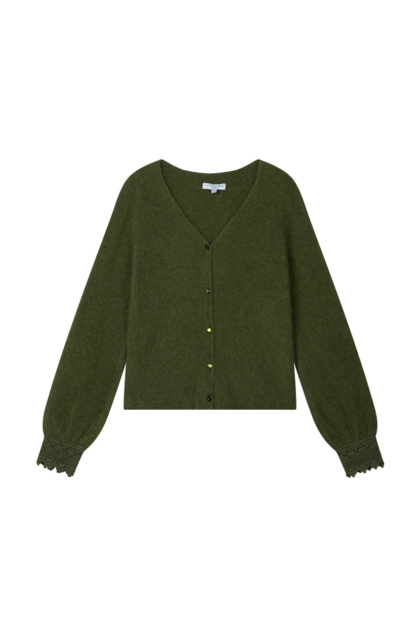 Petite Studio's Murphy Brushed Merino Wool Cardigan in Olive Green