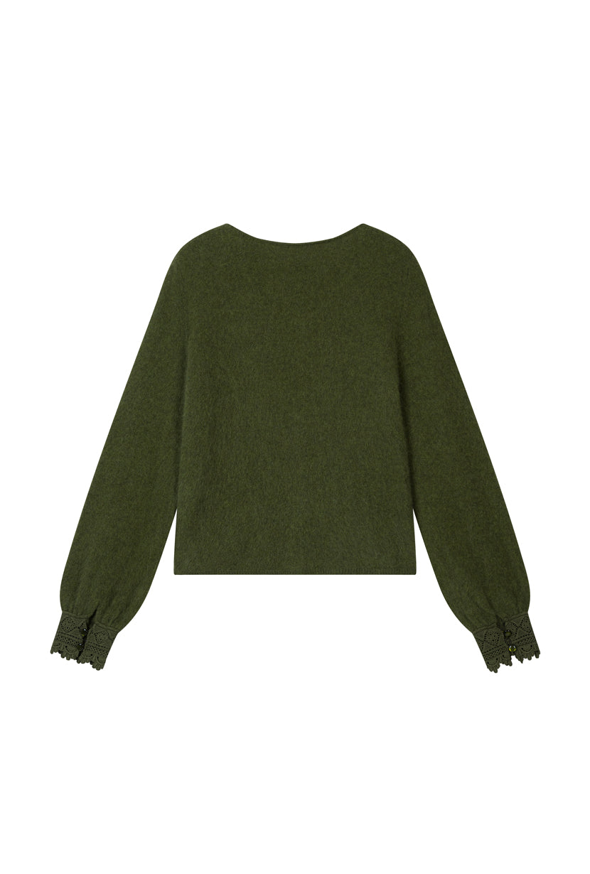 Petite Studio's Murphy Brushed Merino Wool Cardigan in Olive Green