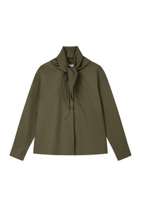 Petite Studio's Finn Cotton Scarf Shirt in Moss Green
