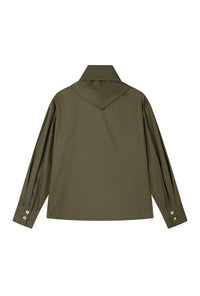 Petite Studio's Finn Cotton Scarf Shirt in Moss Green