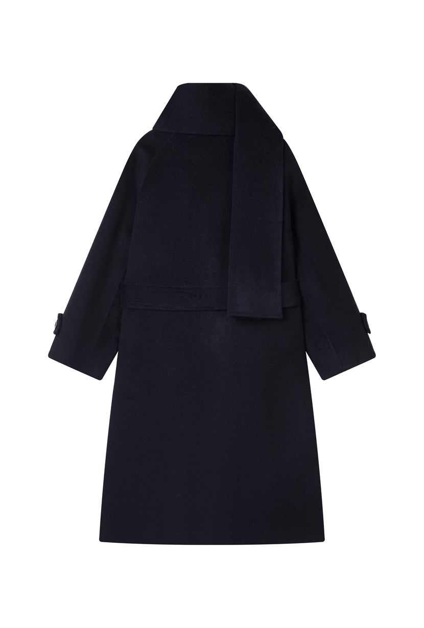 Petite Studio's Carina Wool Scarf Coat in Navy 