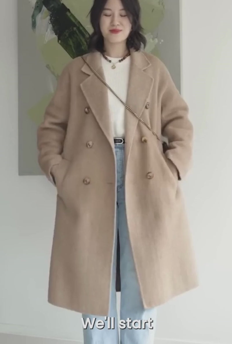 Petite Studio's Harriet Double-Breasted Wool Coat in Camel