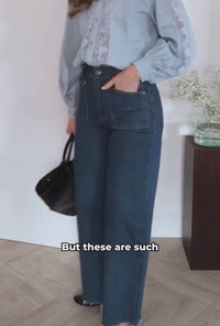 Petite Studio NYC's Sevilla High Rise Wide Leg Jeans in Vintage Indigo