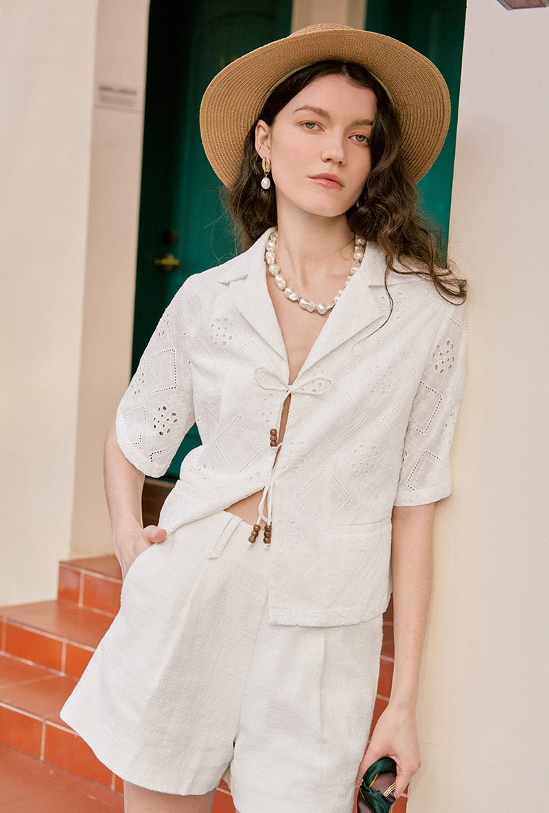 Petite Studio's Nadia Cotton Eyelet Blouse in White
