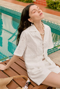 Petite Studio's Nadia Cotton Eyelet Blouse in White