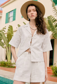 Petite Studio's Nadia Cotton Eyelet Blouse in White
