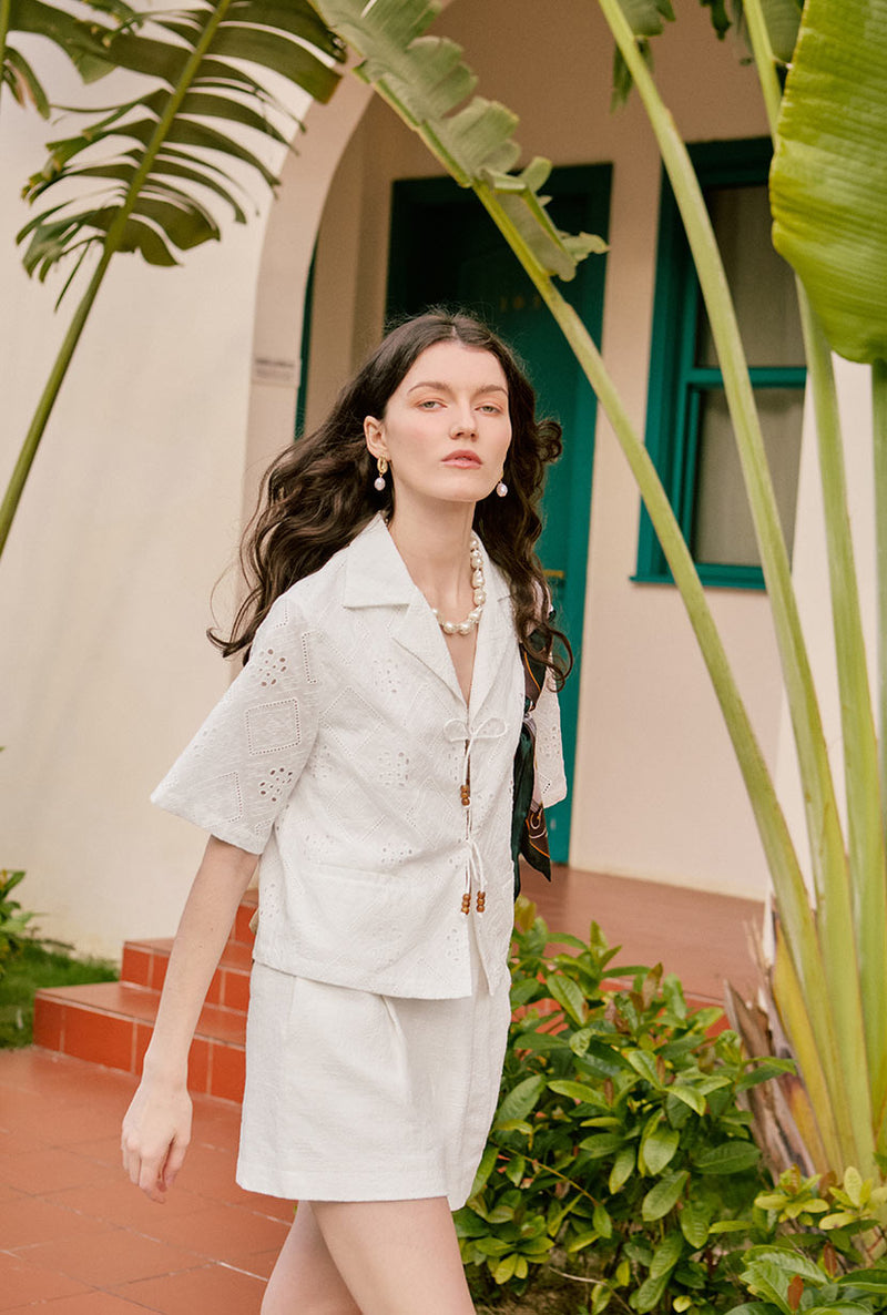 Petite Studio's Nadia Cotton Eyelet Blouse in White