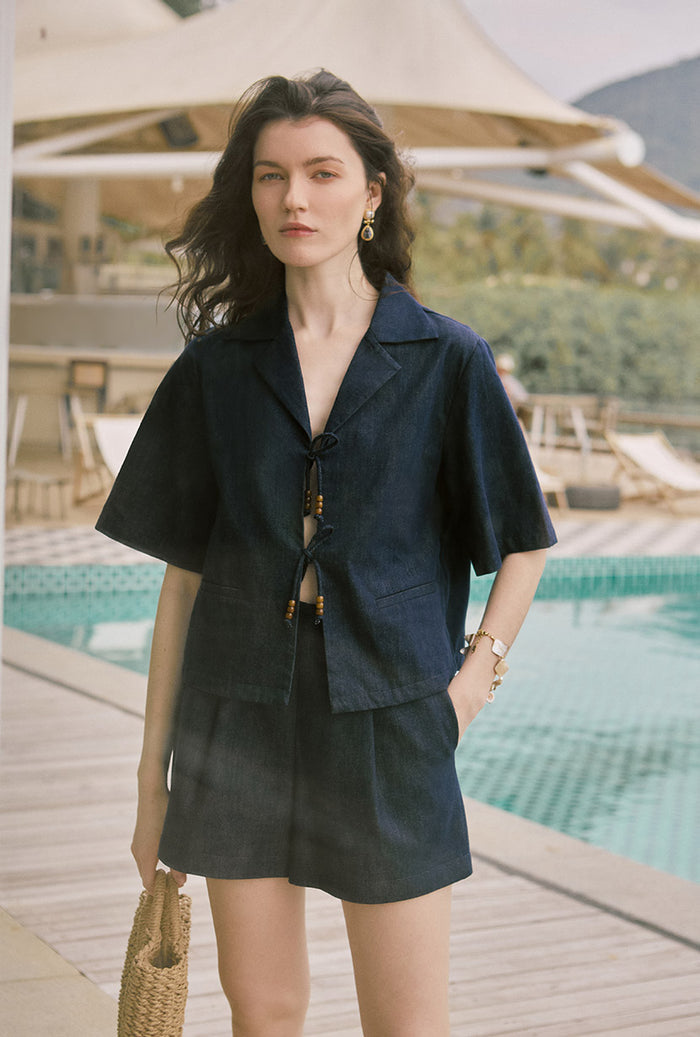 Petite Studio's Anne Linen Shorts in Indigo