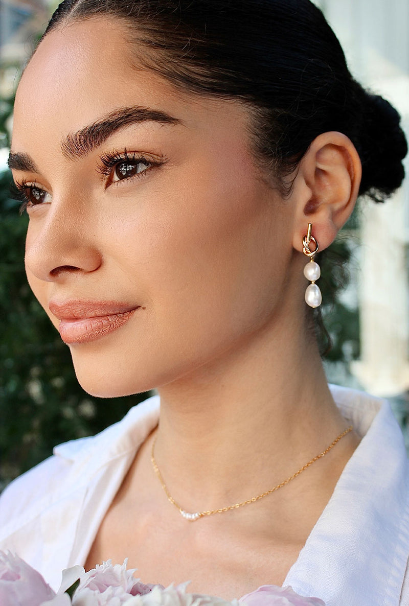 Petite Studio's Pearl Knot Drop Earrings