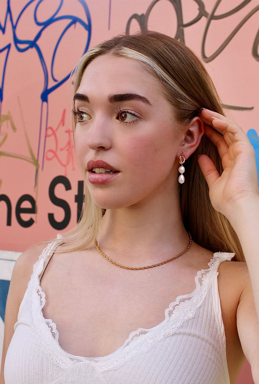 Petite Studio's Pearl Knot Drop Earrings