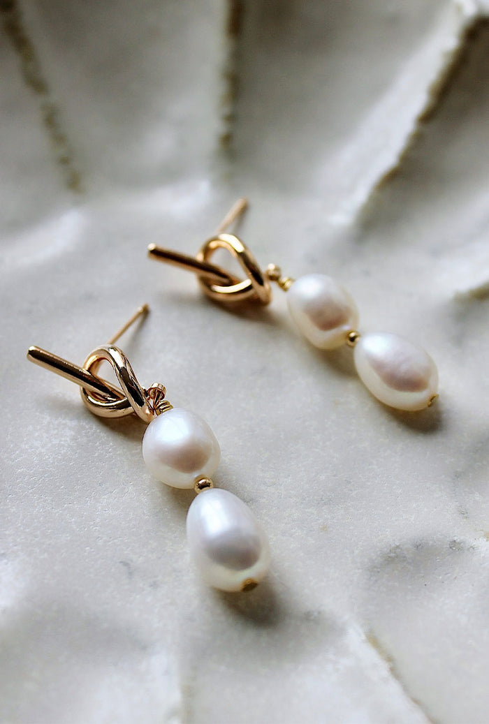 Petite Studio's Pearl Knot Drop Earrings