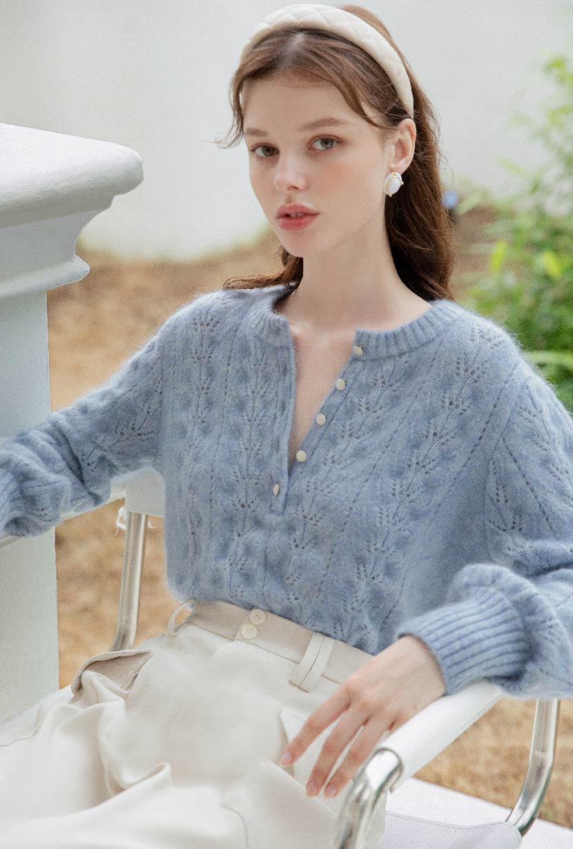 Paisley Mohair Sweater - Dusty Blue